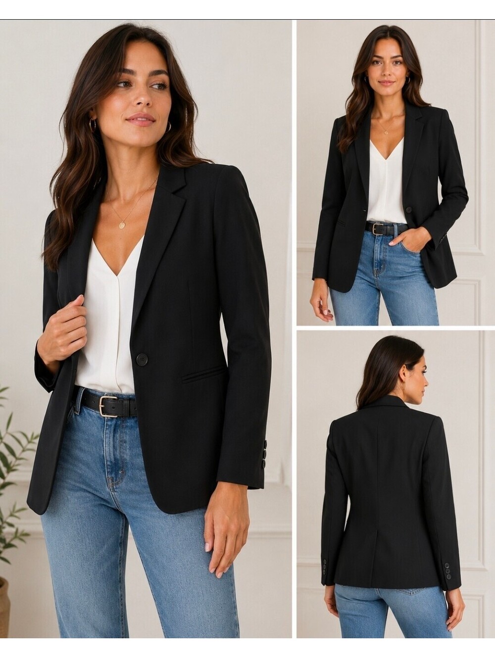 Banana Republic Long & Lean Blazer Womens Size 2 Black Stretch One Button Career